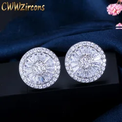 CWWZircons New Fashion Brand Jewelry Silver Color Full Cubic Zirconia Pave Setting Round Piercing Stud Earrings for Women CZ307