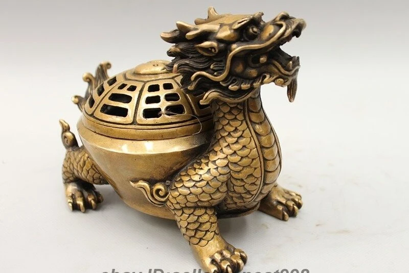 China Bronze Copper religion TaiJi picture Dragon tortoise Incense Burner