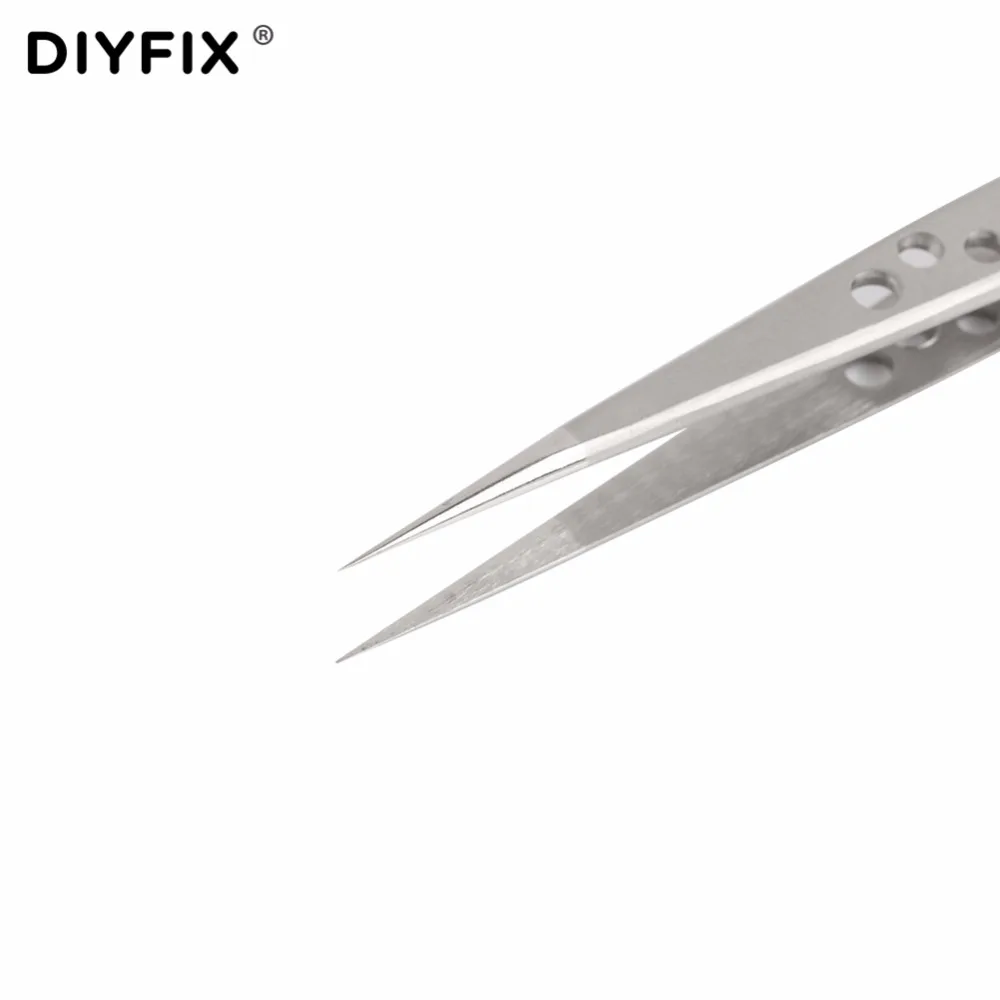 DIYFIX 2Pcs Electronic Tweezers Set Stainless Steel Precision Straight Curved Tweezers for Mobile Phone Repair Tools Kit