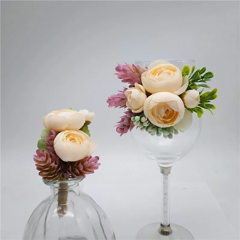 FAI DA TE Sposa Boutonnieres Corpetti Mano Flores Polso Di Seta Fiore Giallo Bouquet Da Sposa per la Damigella D'onore Decor Spille Rosa Da Polso Fiori