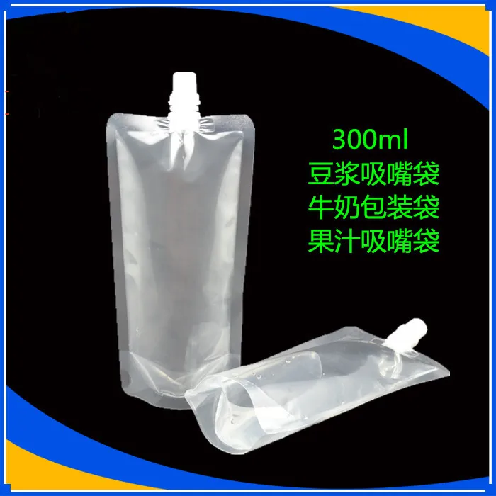 10*18cm 300ml 100Pcs/ Lot Jelly Liquid Clear Plastic Doypack Spout Bag Drinking Empty Stand Up PE Poly Spout Storage Pack Pouch