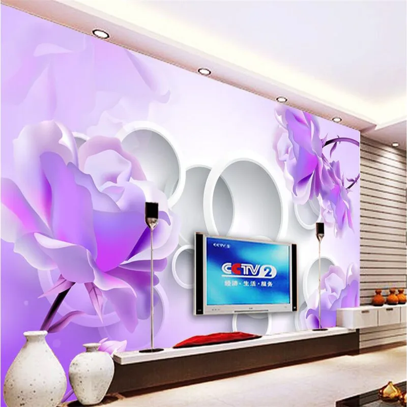 beibehang Home Decor Purple lotus flower circle Hotel Background Modern Mural for Living Room Murales De Pared 3d Wallpaper