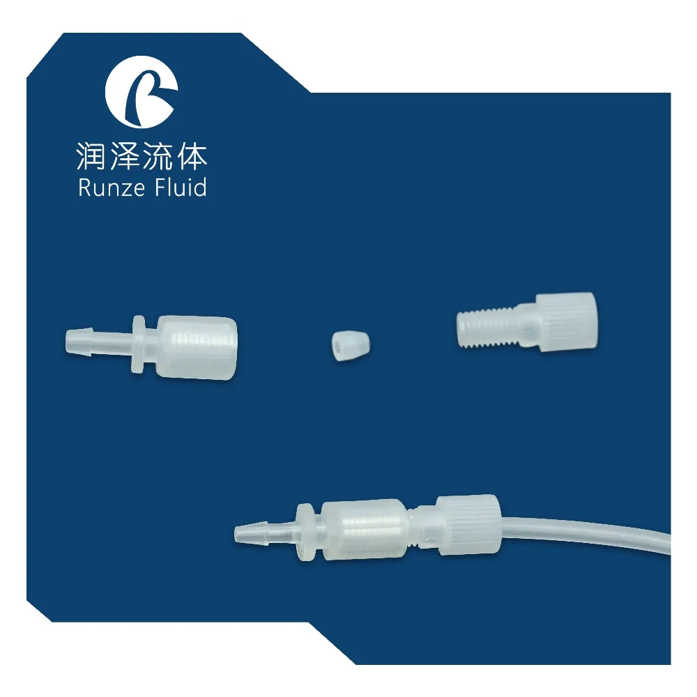 ¼-28 Flat Bottom Flangeless Fittings PTFE with Ferrules 1.6/2.0/2.5/3.0/3.2mm