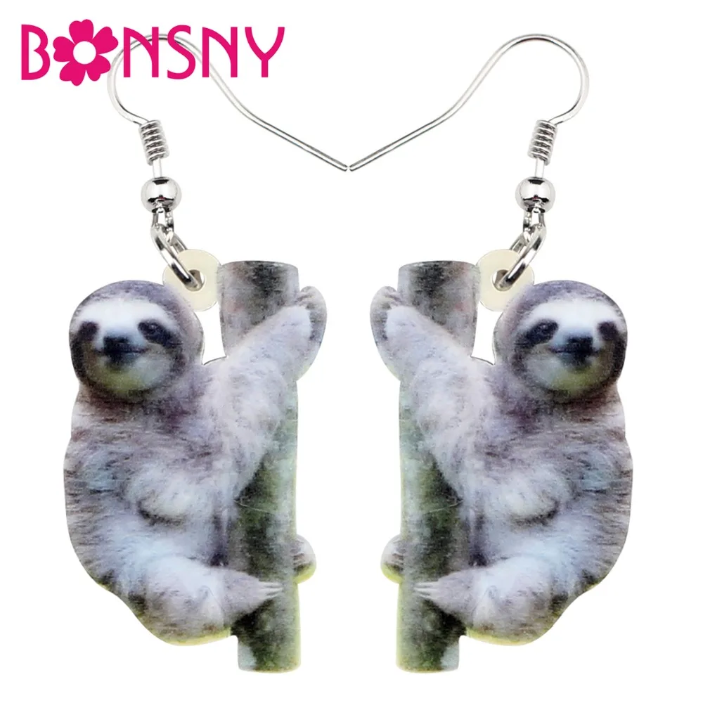 Bonsny Acrylic Cartoon South American Sloth Earrings Drop Dangle Fashion Cute Animal Jewelry For Women Girls Teens Gift Brincos