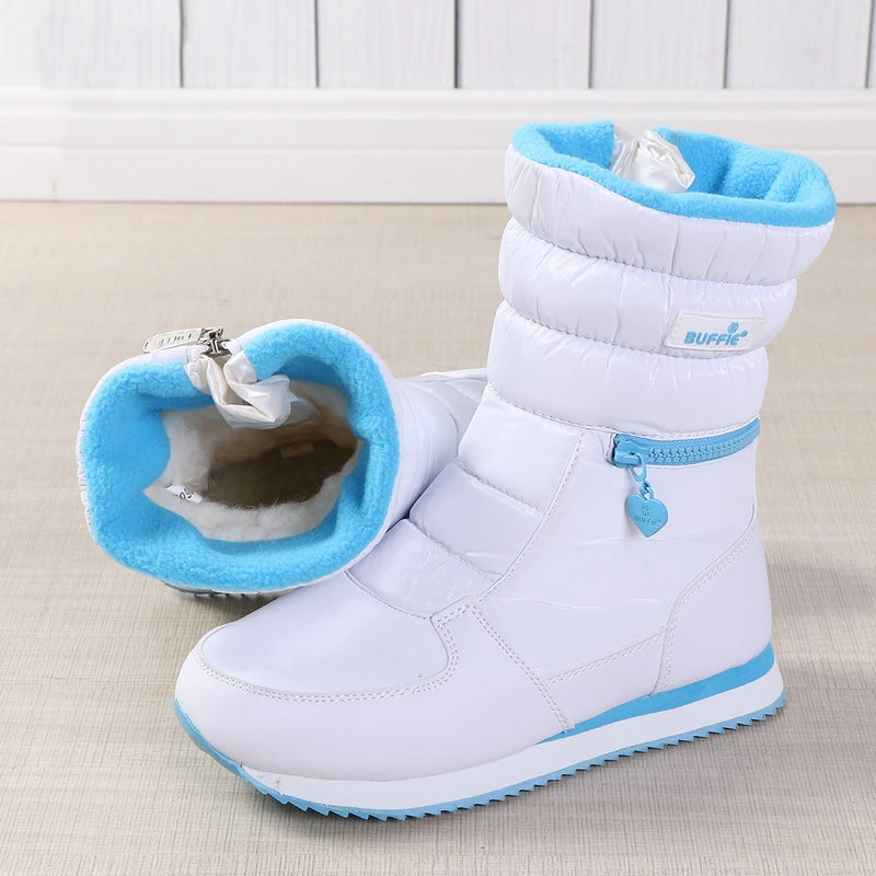 Stivali invernali da donna Scarpe calde da donna Scarponi da neve da donna all\'interno Stivali invernali bianchi in misto lana naturale tinta unita