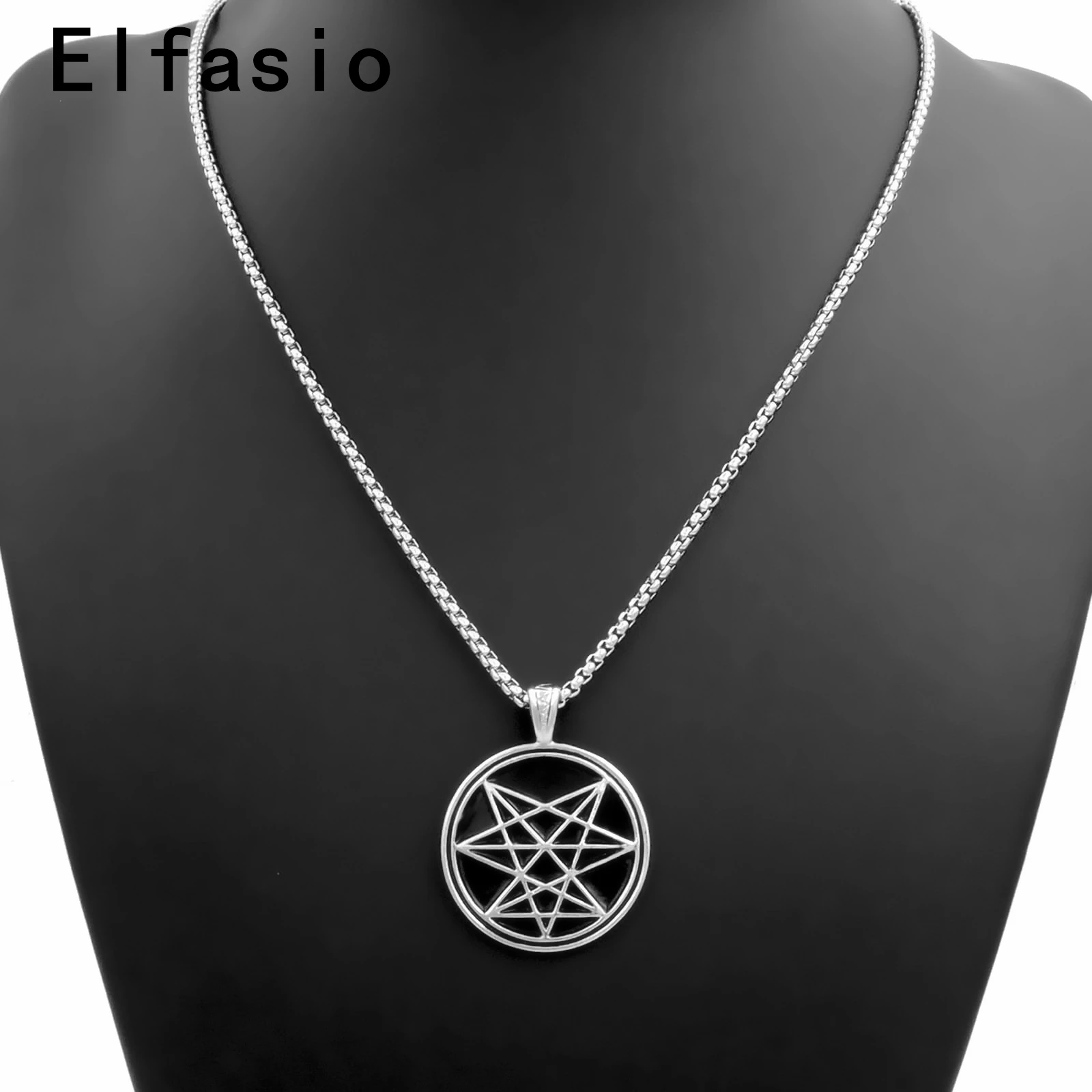 Mens Boys Black Chaos Star Symbol Amulet Pewter Pendant with Stainless steel Chain Wholesale Jewelry P304