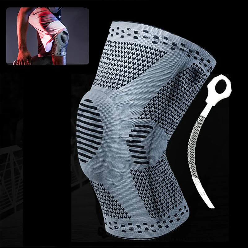 3D Knee Support Patella Brace Silicone Spring Kneepads Basketball Knitted Compression Elastic Knee Sleeve Support Sports