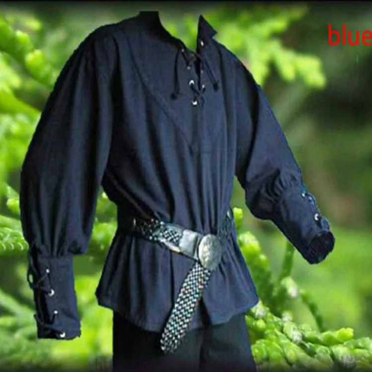 Mittelalter liche Renaissance Bräutigam Piraten Reenactment Larp Kostüm Schnürung Erwachsenen Männer Shirt Mittelalter Bandage Ärmel Top für Männer