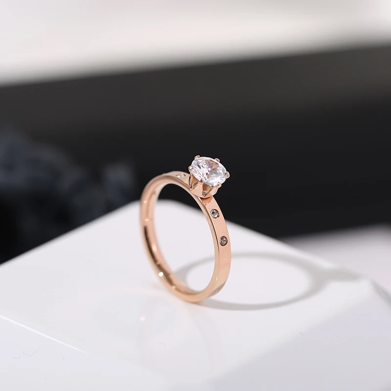 YUN RUO Fashion One Carat Zircon Wedding Ring Couple Rose Gold Color Woman Birthday Gift Party Titanium Steel Jewelry Never Fade