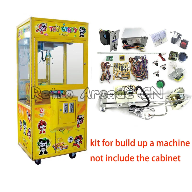 DIY arcade cabinet Toy Crane Machine kit with claw, motor, crane game PCB, coin acceptor, buttons, harness. joystick 