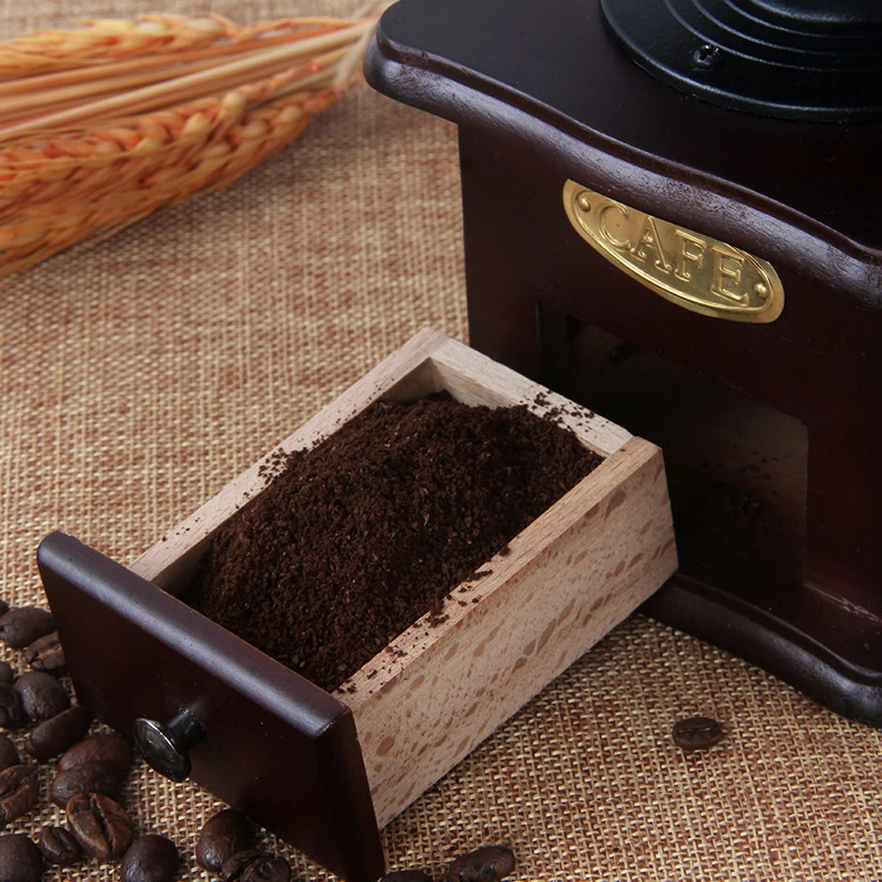 Manual Ferris Wheel Mini Coffee Bean Grinders Vintage Hand-made Ground Coffee Maker Coffee Tools Wood Bean Shredder Machine 1set