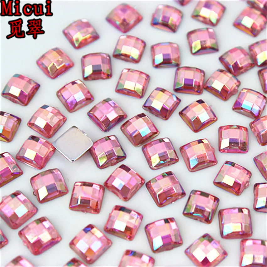 Micui 200PCS 5mm Crystal AB Square Nail Rhinestone Acrylic Flatback Strass Stones For Nail Art Crafts Jewelry Decorations MC468