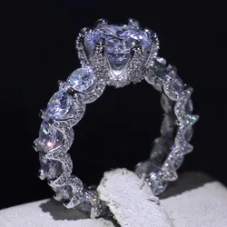 New Arrival Luxury Jewelry Dragon Claw 925 Sterling Silver Round Cut AAAAA White Zirconia Party Engagement Band Ring for Women