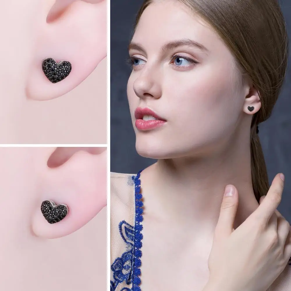 JewelryPalace Love Heart Genuine Black Spinel 925 Sterling Silver Stud Earrings for Women Fashion Statement Gemstone Earrings