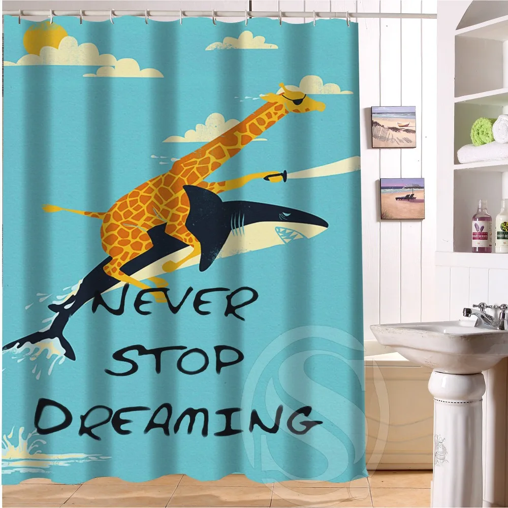 Cuatom Best gift Giraffe Riding Shark Never Stop Dreaming Shower Curtain 60x72 inch shower curtain hooks  Drop Shipping