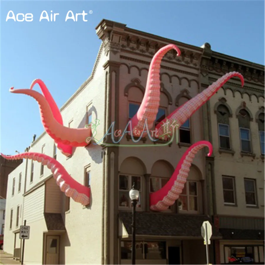 Pink and white stripe inflatable Octopus legs/tentacles model sticking out of the window for art and event decoration