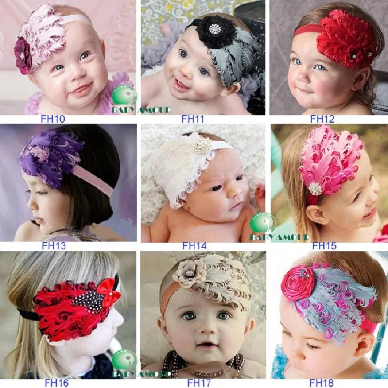 Hair Ribbon Baby Girl Hairband Newborn Headwear Feather 30 Colors Children Tiaras Bandanas Hairs Combs Elastic Hair Bands Tiaras