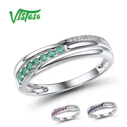 VISTOSO Genuine 14K White Gold Rings For Lady Shiny Diamond Fancy Emerald/Ruby/Sapphire Engagement Anniversary Chic Fine Jewelry