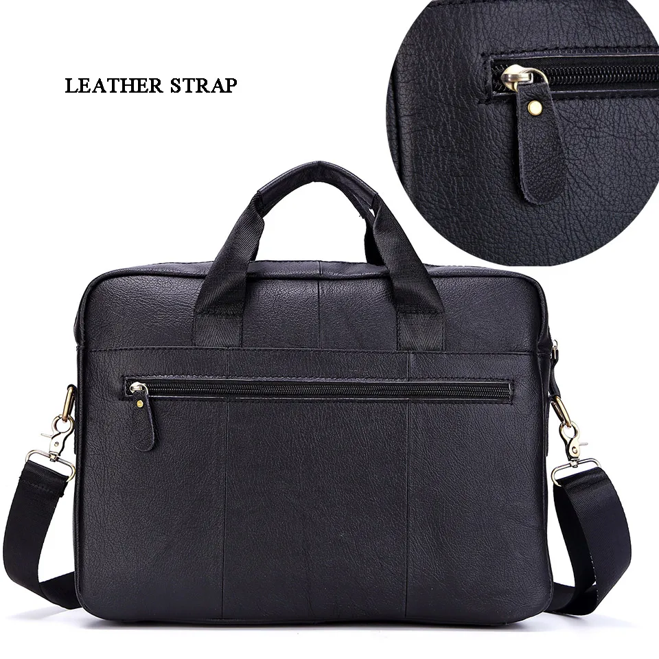 Imagem -03 - Maleta de Couro Genuíno para Homens Grandes Bolsas de Couro Masculinas Bolsa de Ombro Preta Busines Messenger Bolsa de 156 para Laptop