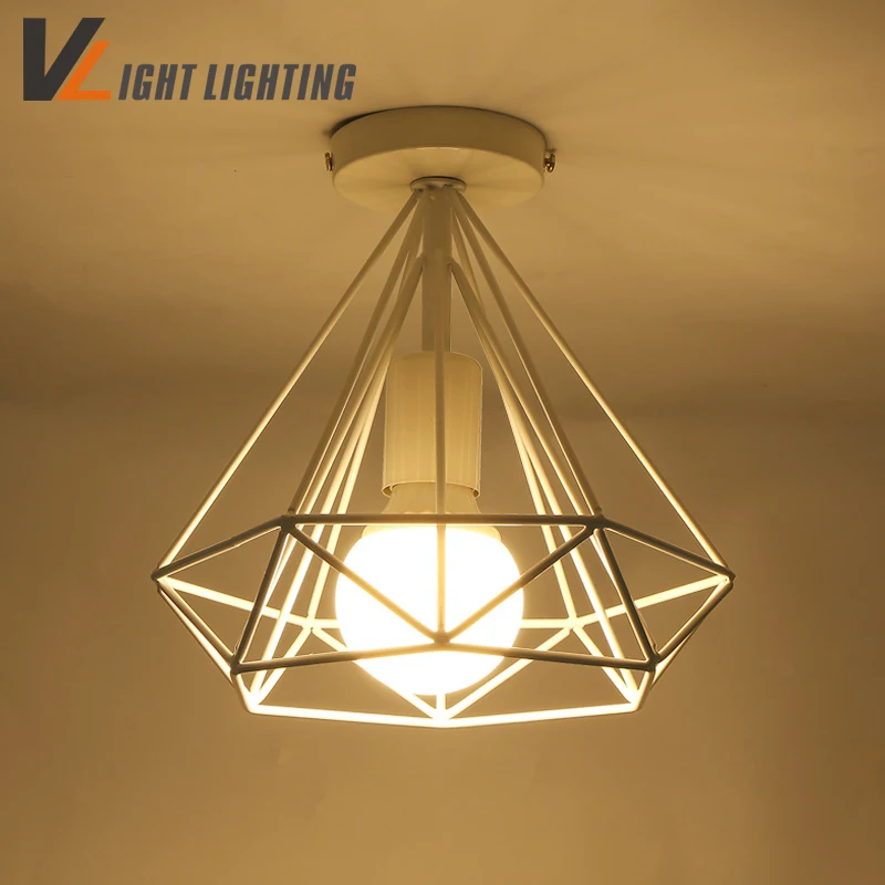 modern white/back birdcage ceiling lights iron minimalist retro ceiling lamp  loft pyramid lamp metal cage with led bulb