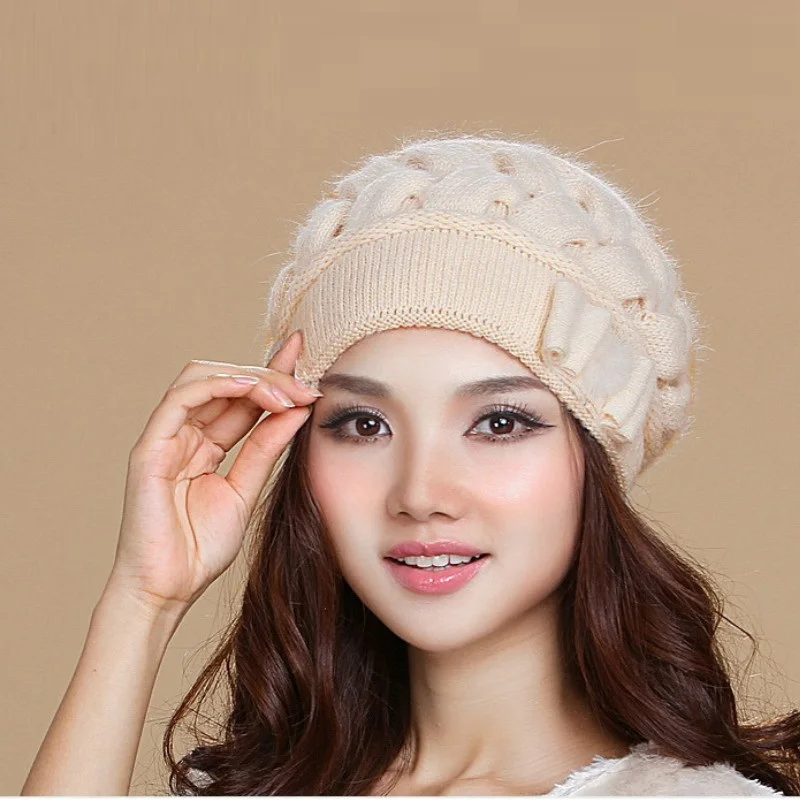 New Arrival Middle-aged Lady Winter Knitting Hat Female Fashion Wool Hat Girls Warm Knitting Wool Hat Cap Knitted Hat B-7605