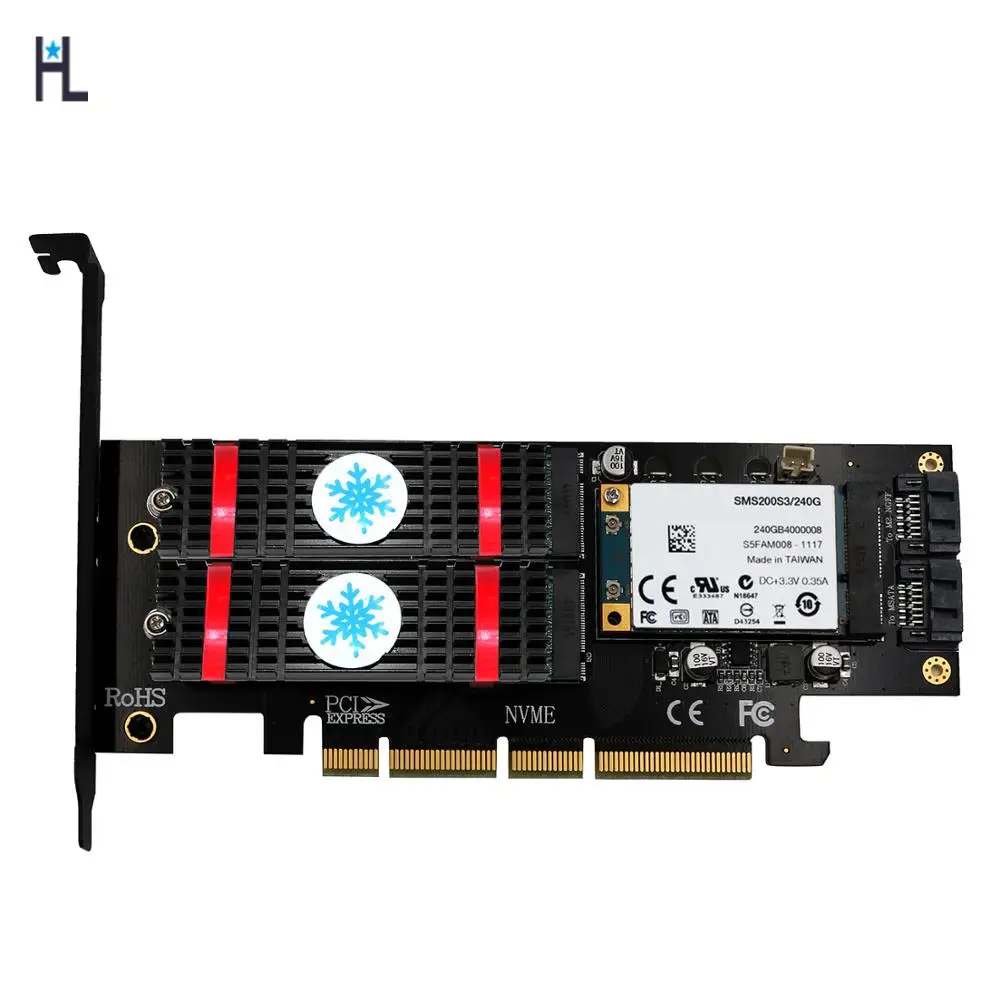 

Upgrade Version 3 in 1 Msata and M.2 NGFF NVME SATA SSD to PCI-E 4X and SATA3 Adapter with Heatsink