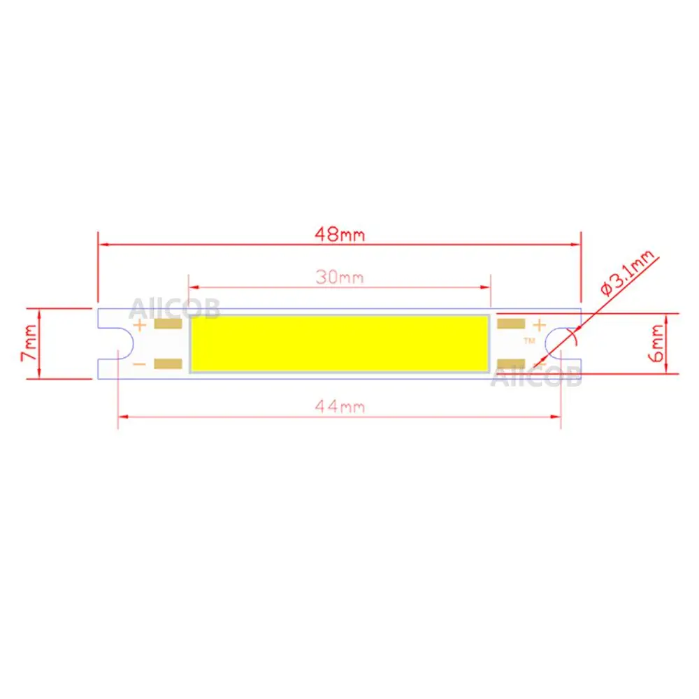 10PCS Promotion 48mm*7mm 3W DC 9V LED COB Strip Bulb Flip Chip on Board High Lumen Light Source Module for Wall Lamp