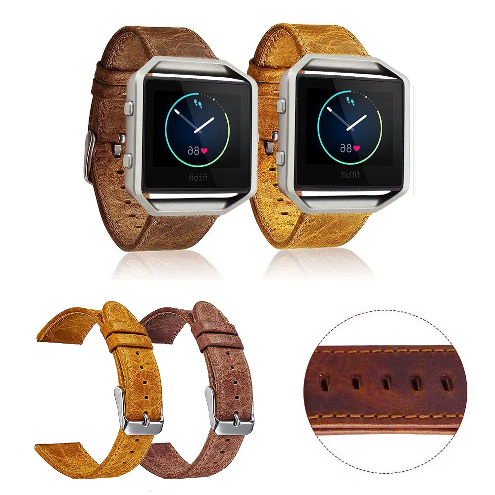 23mm Retro Brown Real Genuine Leather Strap for Fitbit Blaze Fitness Smart Watch Band Metal Buckle Bracelet with Pins