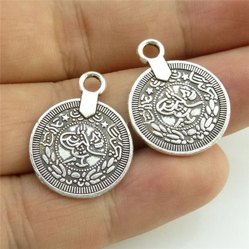 10pcs Vintage Alloy Antique Silver Plated Coin Pendant fit Earring Necklace