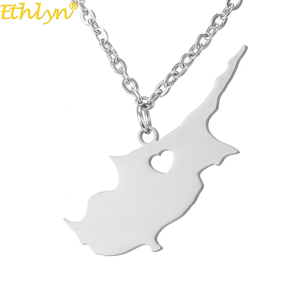 Ethlyn  Fashion Hot Sale Unisex Cheap Cyprus Map Stainless Steel Necklace Silver Polishing Pendant Jewelry P159