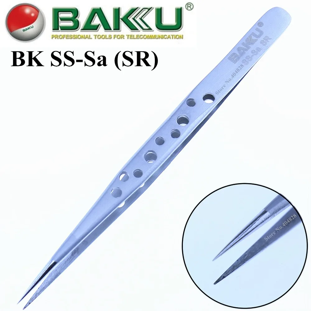 BK SS-Sa (SR) Nonskid Stainless Long Nose Tweezer,Ultra Rigidity and Ultra Fine Point,Non-magnetic Steel