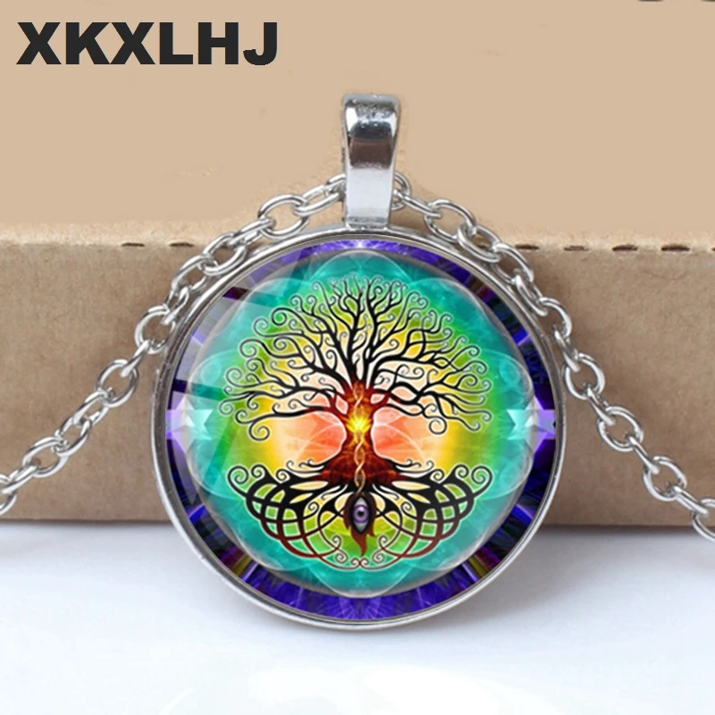XKXLHJ 2018 New Life Tree Art Photo Tibet Bullion Glass Pendant Chain Necklace Jewelry