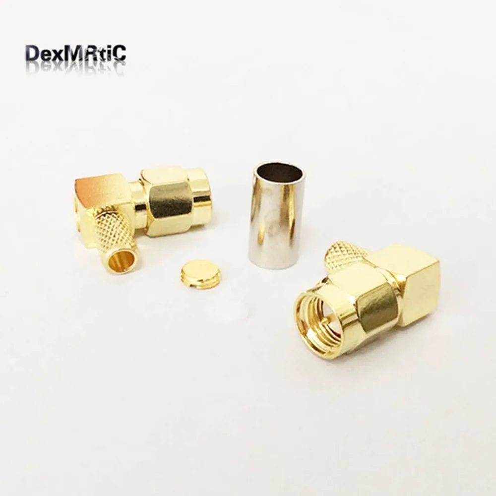 1pc  New RF SMA Male Plug Connector Right Angle Type Crimp For RG58 LMR195 Cable Fast Ship