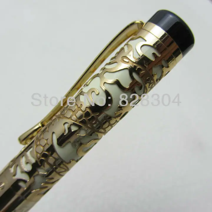 shipping 0.7MM jinhao celluloid pen engraved pen perfect golden yellow and white