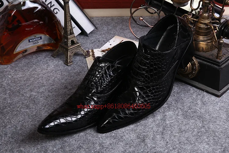 Choudory New arrival crocodile skin shoes mens patent leather black shoes high heels lace up oxfords formal shoes men plus size