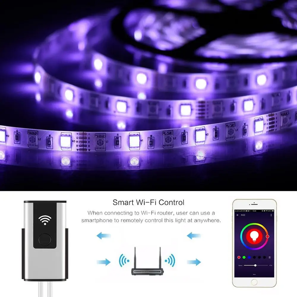 Smart Wireless WIFI Controller for LED Light Strips to RGB Light with Music in Amazon Alexa and Google Home with APP Womo Smart