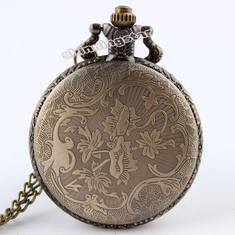Antique Bronze Orologio Taschino Horse Hollow Quartz Pocket Watch Necklace Chain Pendant Womens Men Watches Gifts