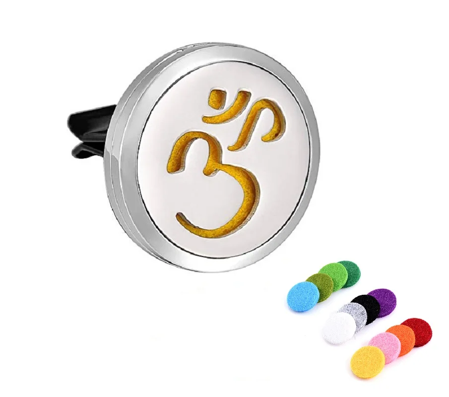 Nuevo ambientador para coche, difusor de aceite esencial de aromaterapia, ohm om aum yoga, medallón quirúrgico de acero inoxidable 316L con Clip de ventilación
