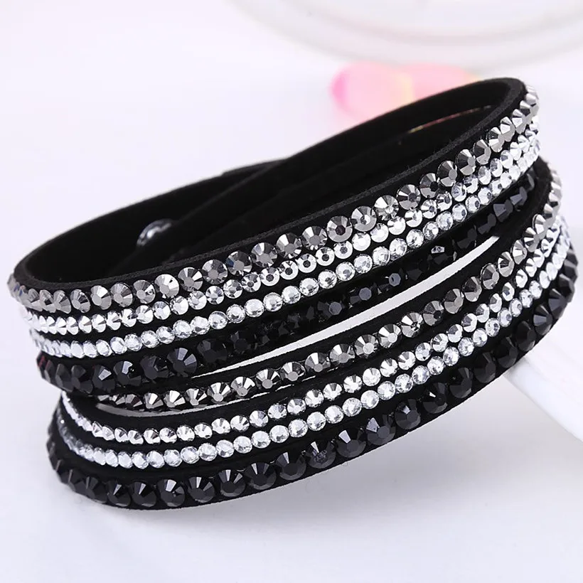 HOCOLE Fashion Wrap Leather Bangle Charm Leather Bracelet Rhinestone Crystal Jewelry For Women feminino pulseras mulher Jewelry