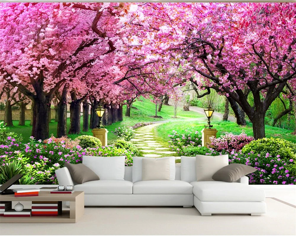 

Beibehang Custom wallpaper home decor mural cherry tree garden path scenery TV background wall 3d living room mural 3d wallpaper