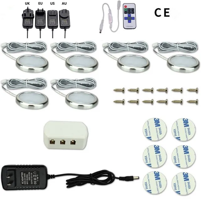 Under Cabinet LED Lighting 12V Dimmable Puck Lights with Wireless RF Remote Control, Hardwired & Wall Plug in