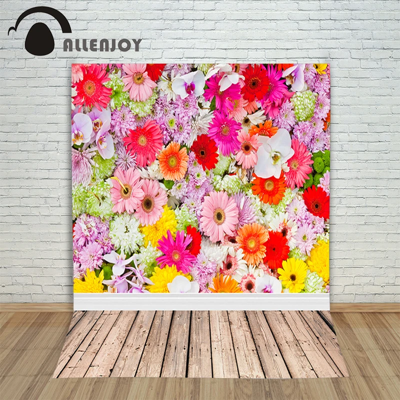 

Allenjoy spring photography backdrops colorful flower wall kids newborn wood photo background photocall photophone fabric