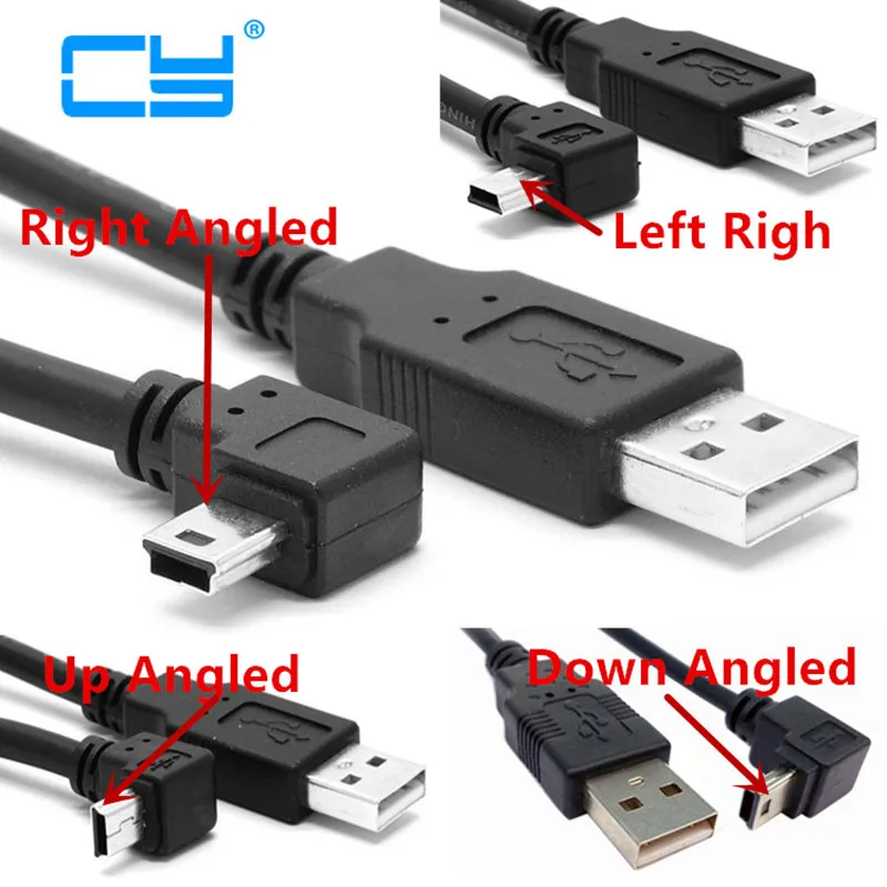 

USB 2,0 штекер для мини-usb B Тип 5pin 90 градусов вверх и вниз и влево и вправо Угловой Мужской кабель для передачи данных 25 см 50 см 180 см 500 см