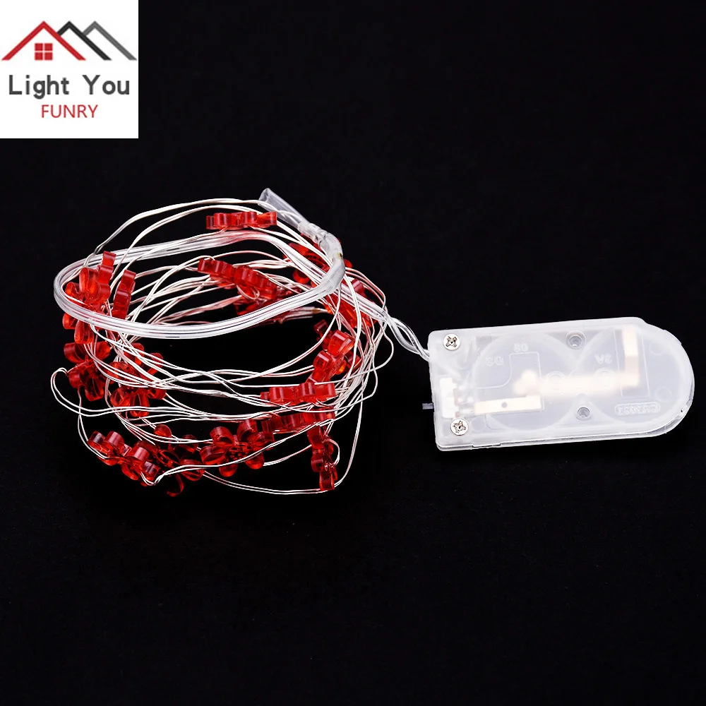 30LED Colorful Flower Shaped Silver Line Light String Christmas Button Battery Box Decorative Light String
