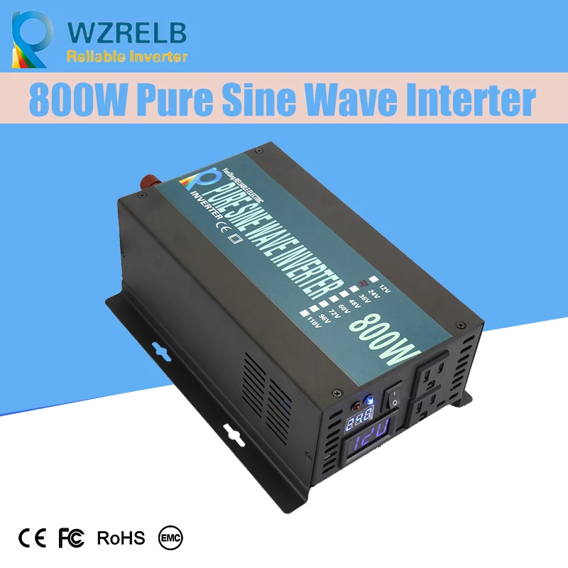 WZRELB Reliable Pure Sine Wave Solar Inverter 12V/24V/48V/96V DC to 120V/220V/230V/240V AC 800W Outdoor Home Frequency Inverter