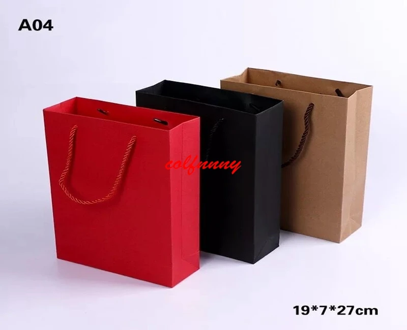 400PCS Kraft Paper Gift Bag With Handle 19x7X27cm Wedding Birthday Party Gift Christmas New Year Shopping Package Bags F052206