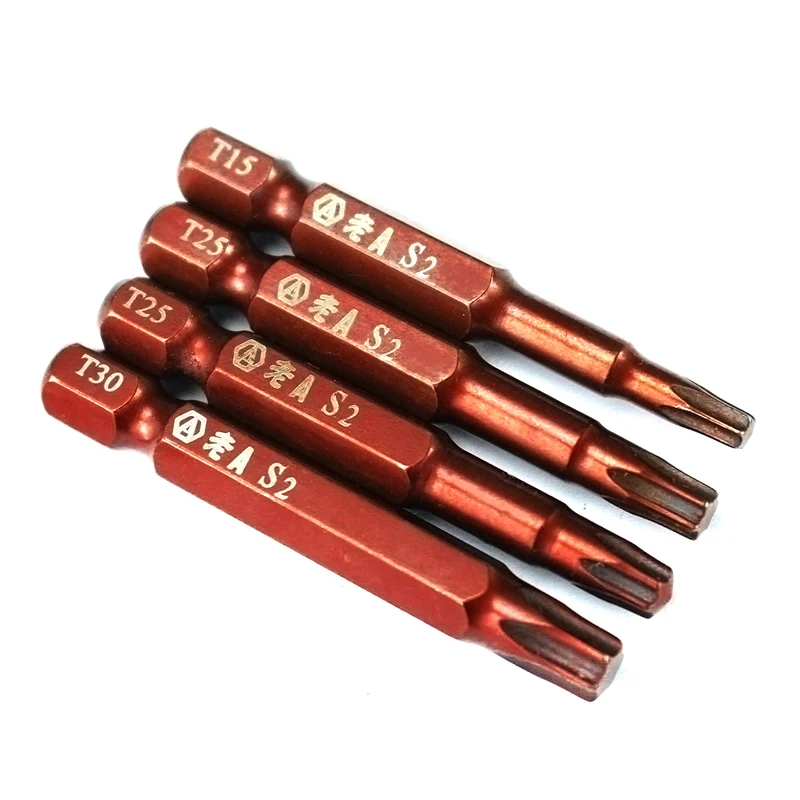 LAOA 4pcs 1/4 S2 Torx Screwdriver bits Slotted Screwdriver bit T15 T20 T25 T30 total 50mm
