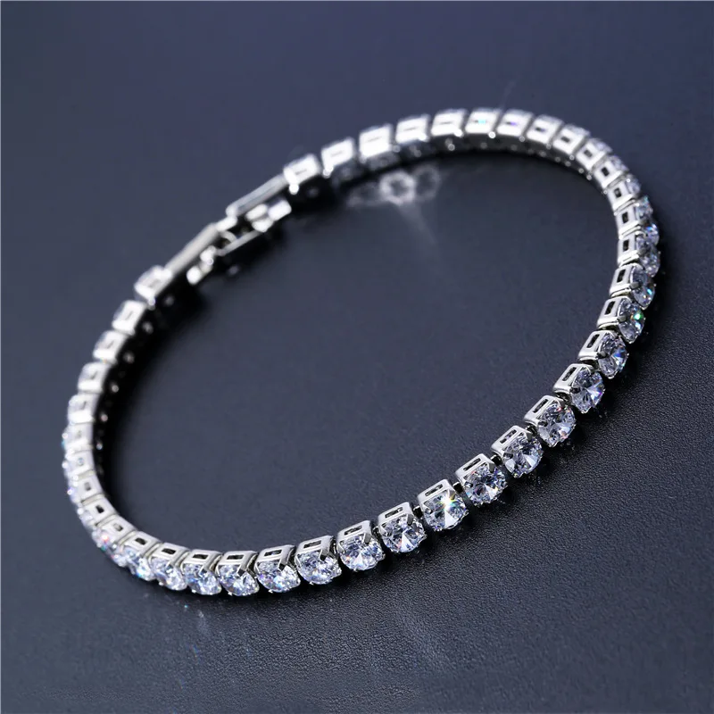 Luxury 4mm Cubic Zirconia Tennis Bracelets Iced Out Chain Crystal Wedding Bracelet For Women Men Gold Silver Color Bracelet