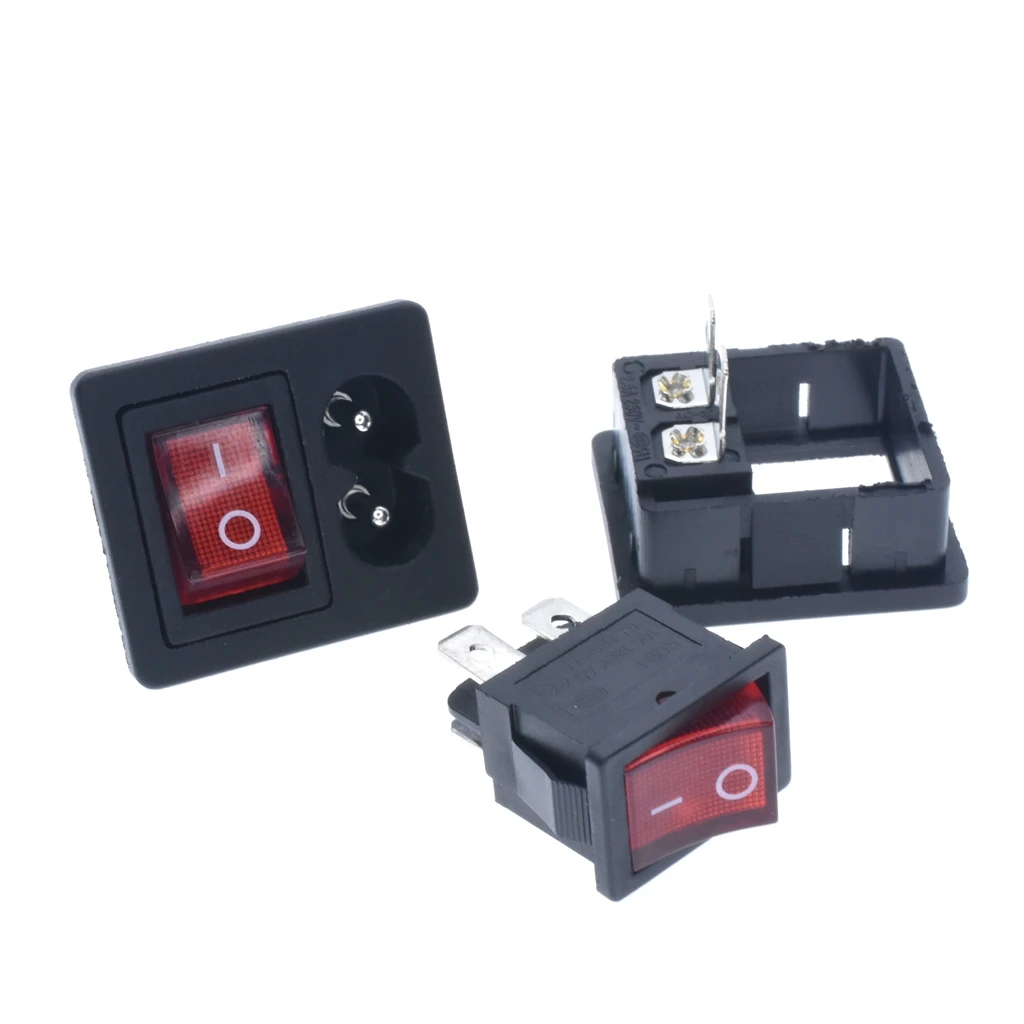 AC 2.5A 250V IEC 320 C8 Power Cord Inlet Socket receptacle With ON-OFF Red Light Rocker Switch for Computer Amplifier AC-5