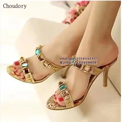 Women slippers Gold Silver high-heeled Slippers rhinestone sandals shoes fashion Stiletto heels sandals gold female sandals